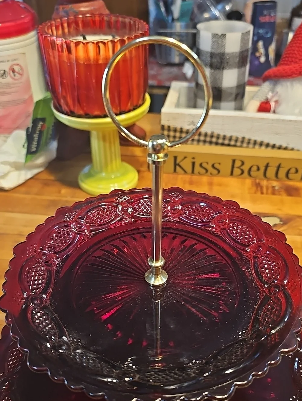 Two-Tier Ruby Red  Dessert Stand Avon Cape Cod 1876 Collection